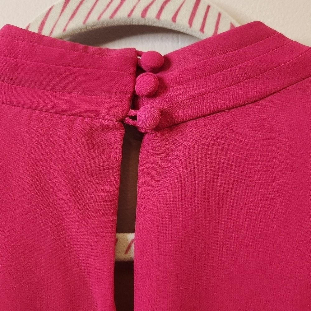 MSK Fuchsia V-Neck Tie Waist Ruffle Layer Dress - New Without Tags Size 10 - Picture 7 of 9
